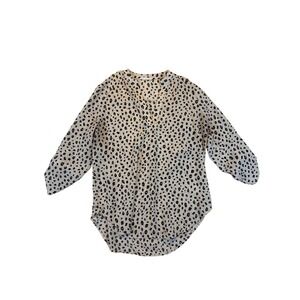 Lush Womens Leopard Print Roll Tab Sleeve V-Neck High Low Blouse Cream Black M